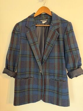 Savannah Blue Plaid Single-Button Women's Blazer